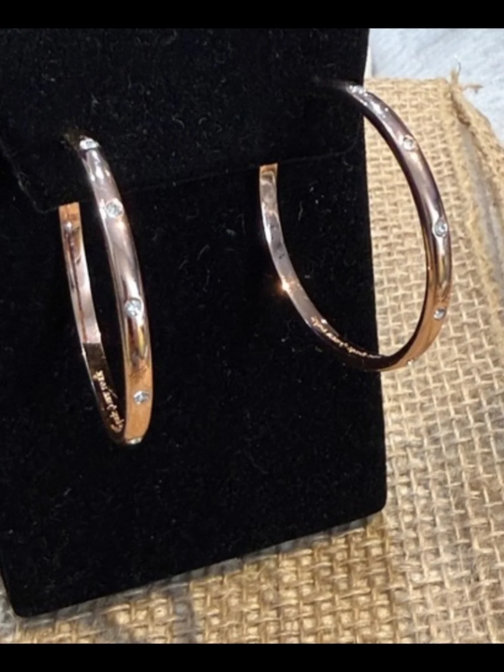 kate spade Rose Gold Hoop Earrings with Crystal Accents Size Medium 1 5
